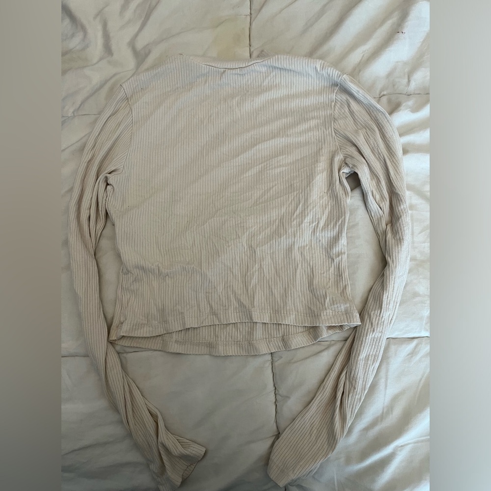 Dynamite Cropped Ribbed Long Sleeve Top - Cream - Picture 5 of 5